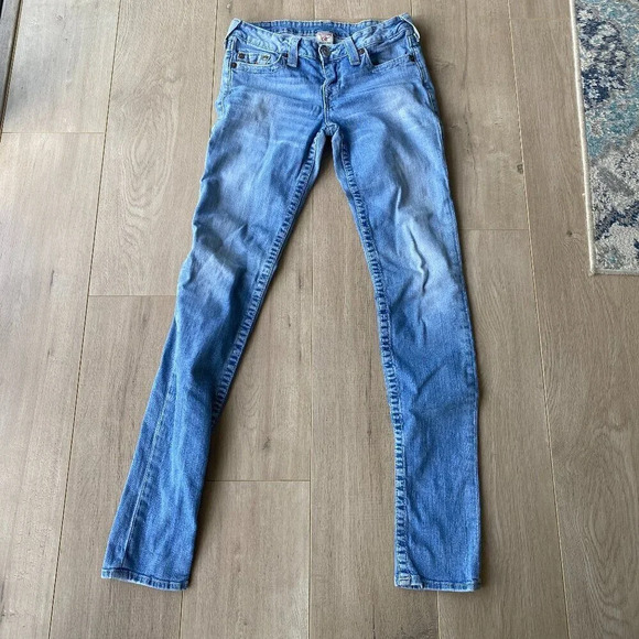 True Religion Straight Leg Jeans Womens 29 Light Wash Rainbow  Pockets - Picture 2 of 8